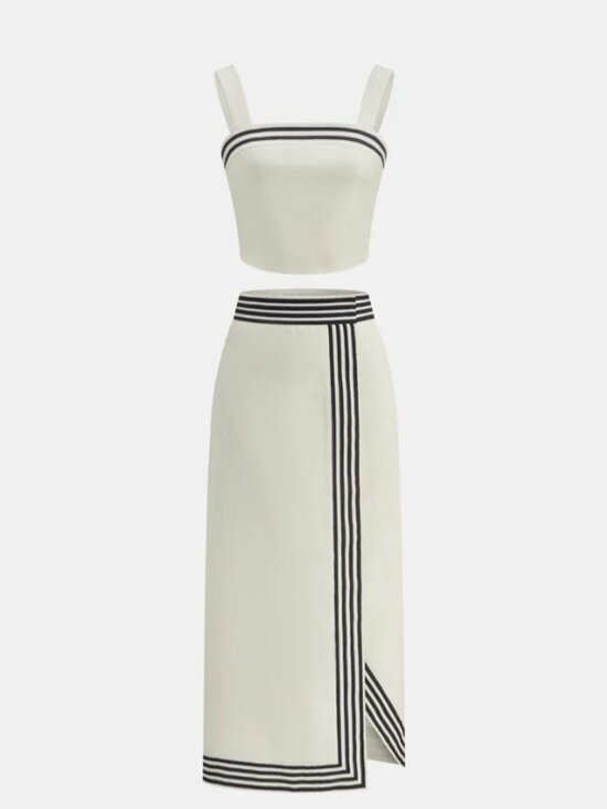 Commense Dresses & Skirts - Commense Cream Two-Piece Crop Top and Maxi Skirt with Black Trim